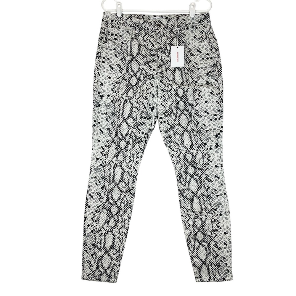 Good American Women's Snake Print Black White Jeans 15/33 Skinny Good Waist NWT